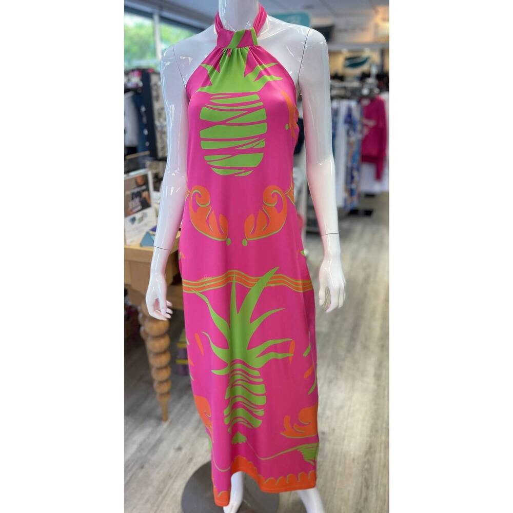 NEW MICHELLE PARISOU women's halter maxi dress in pink